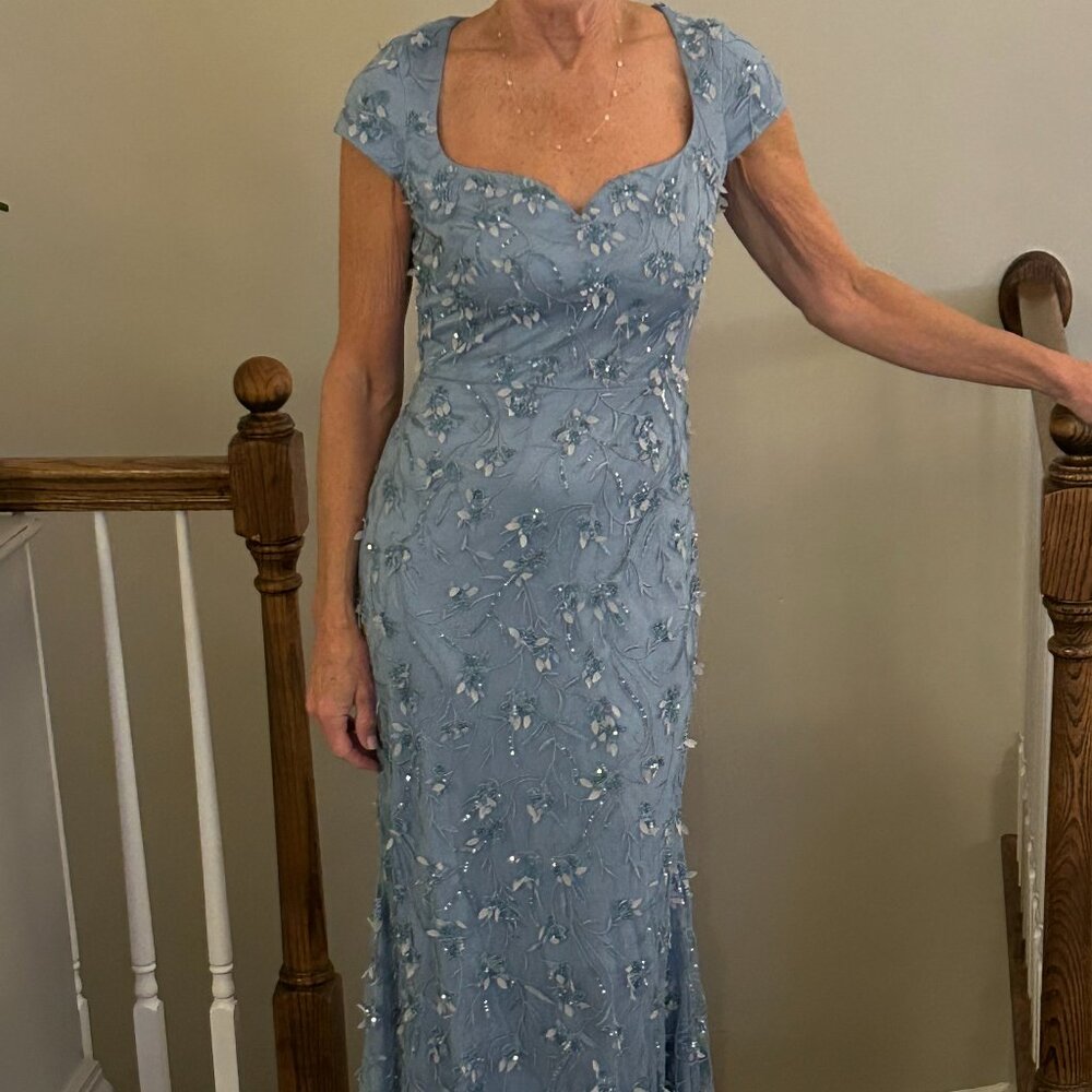 Theia Bree Cap Sleeve Beaded Gown